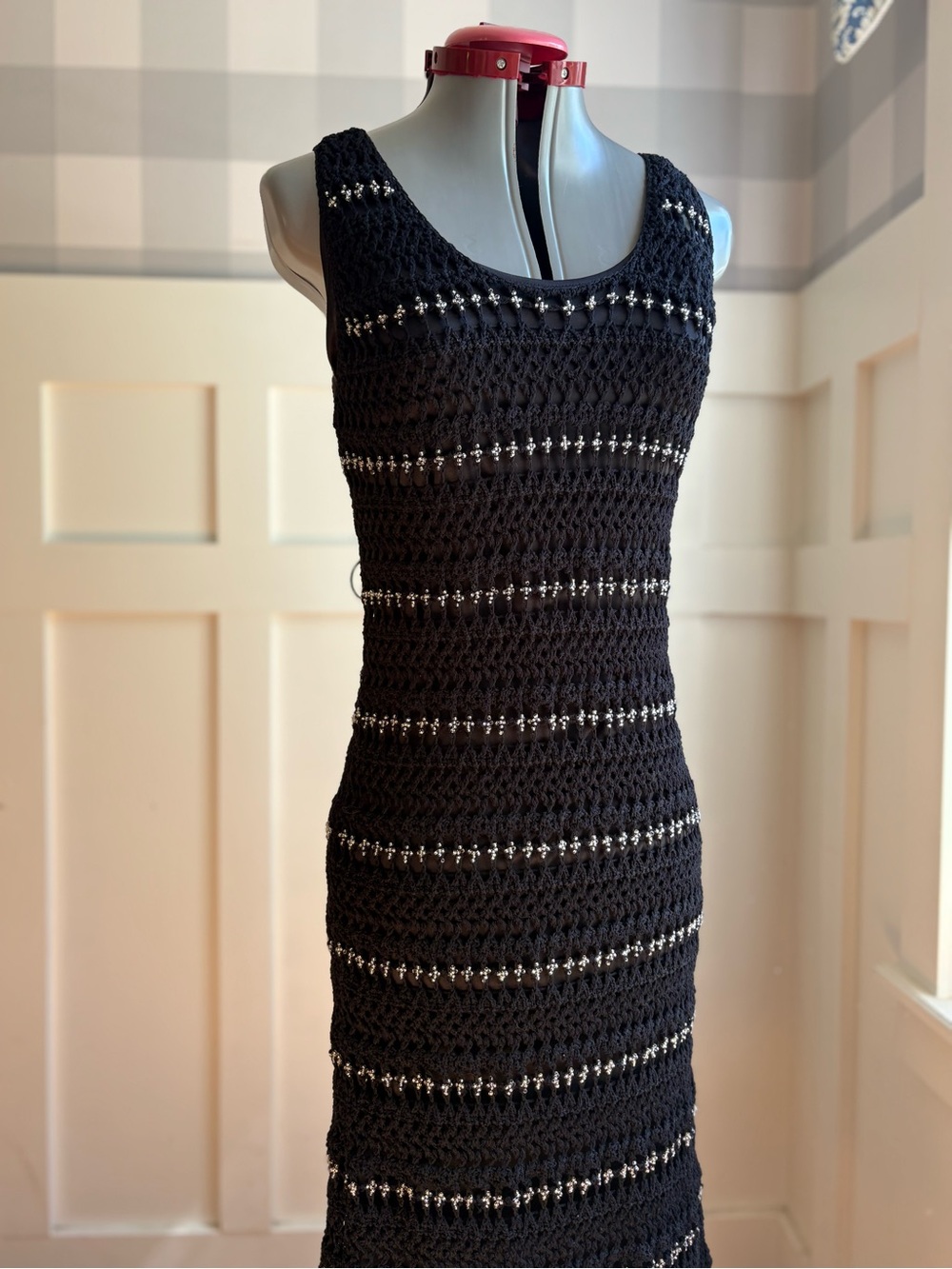 Zara Black Beading Crochet Maxi Dress Small - Picture 8 of 11